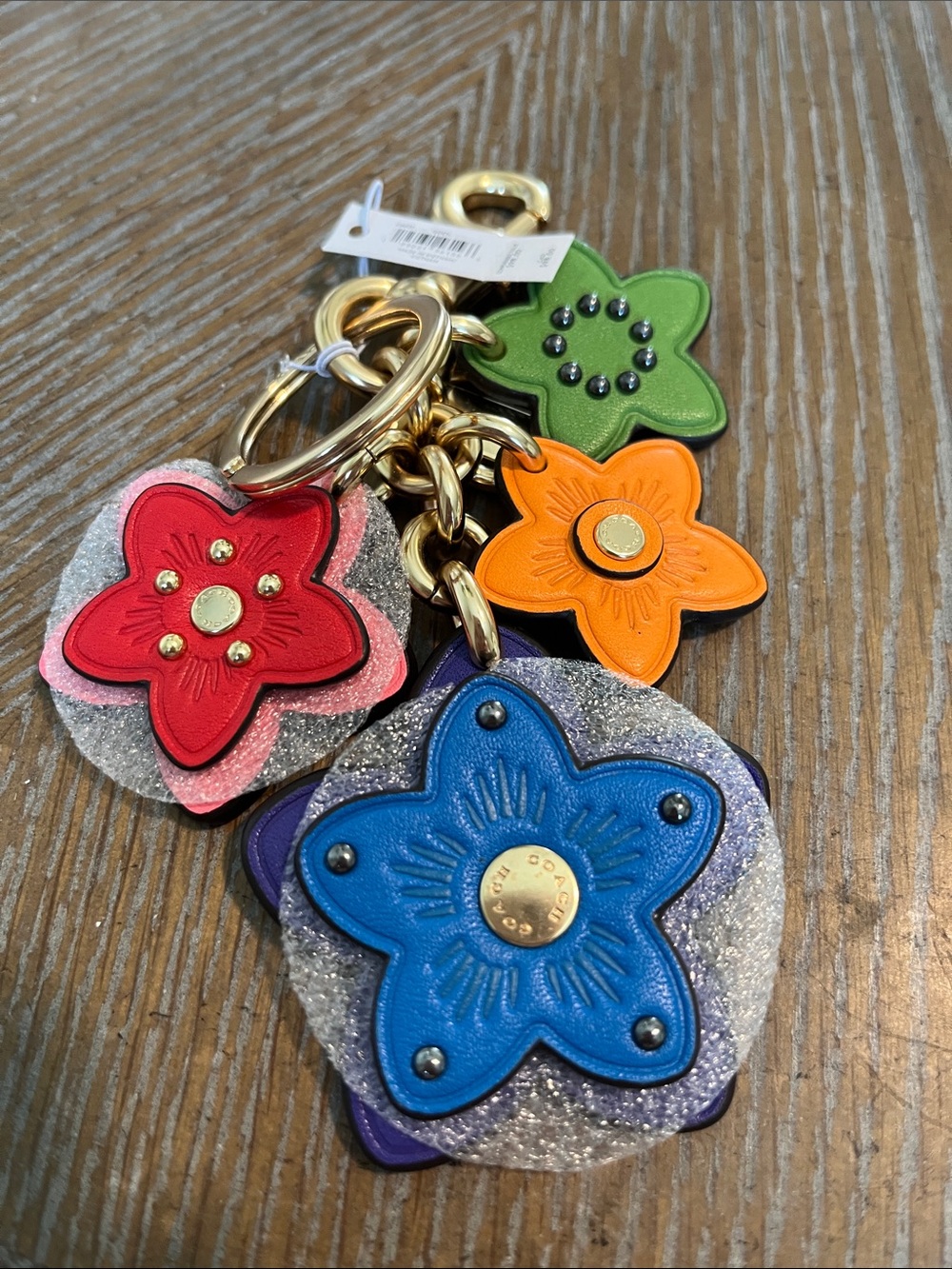 NWT Coach Multi-Color Floral Leather Key & Card Holder Charm